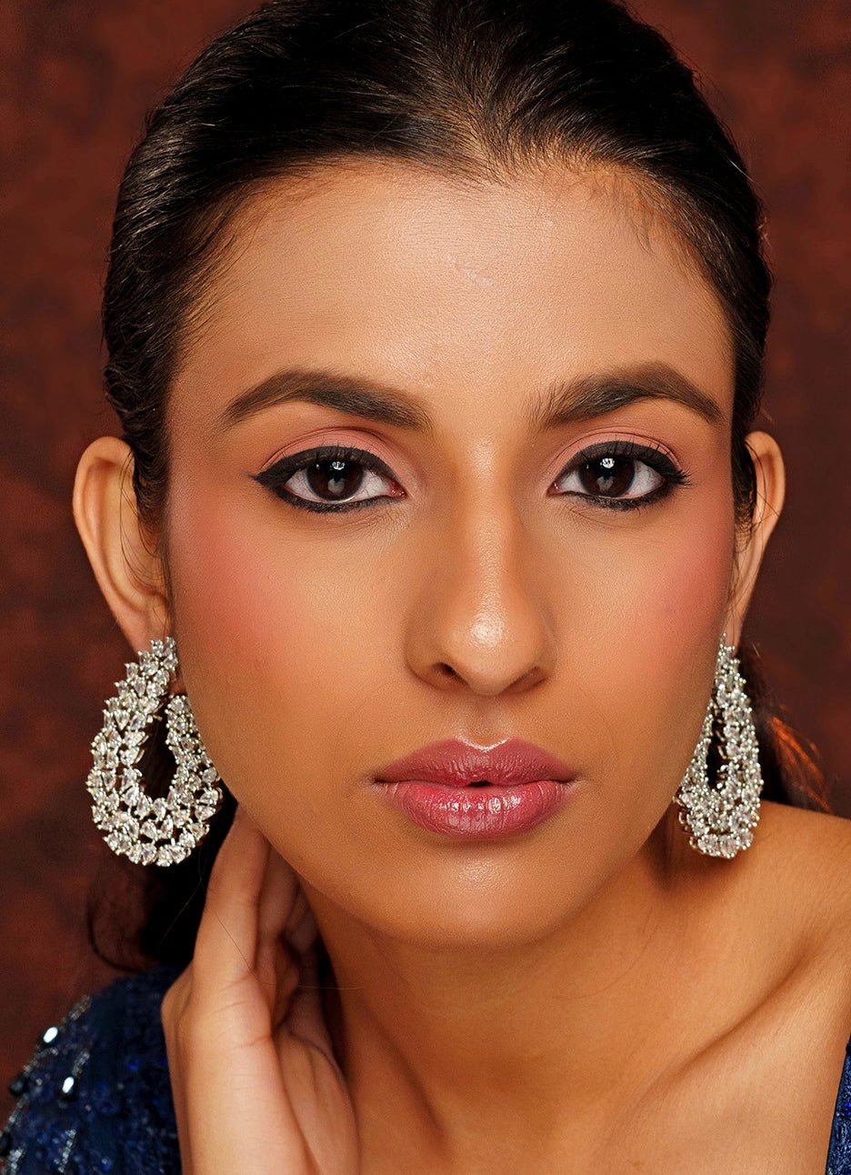 White Finish Diamond Earrings Zevar By Geeta - Fabilicious Fashion
