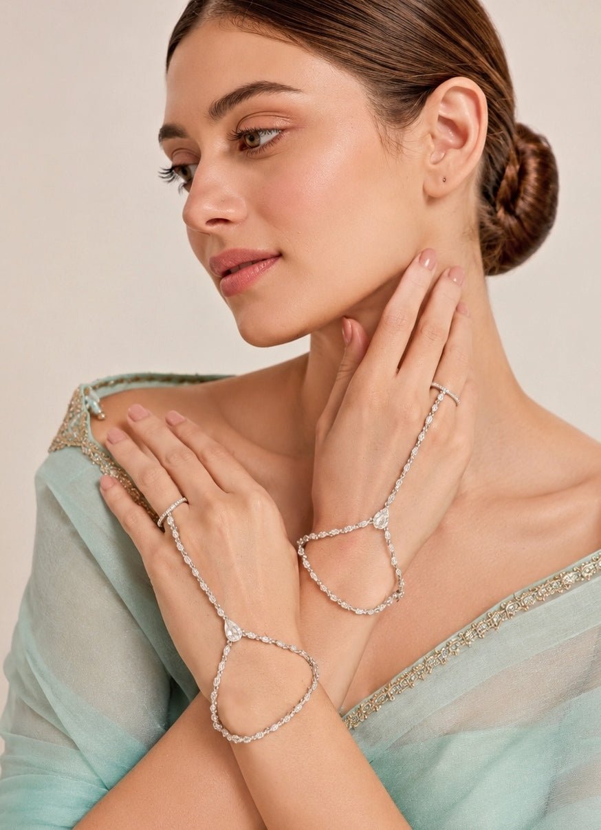 Zevar by Geeta White Finish Diamond HaathphoolFabilicious Fashion