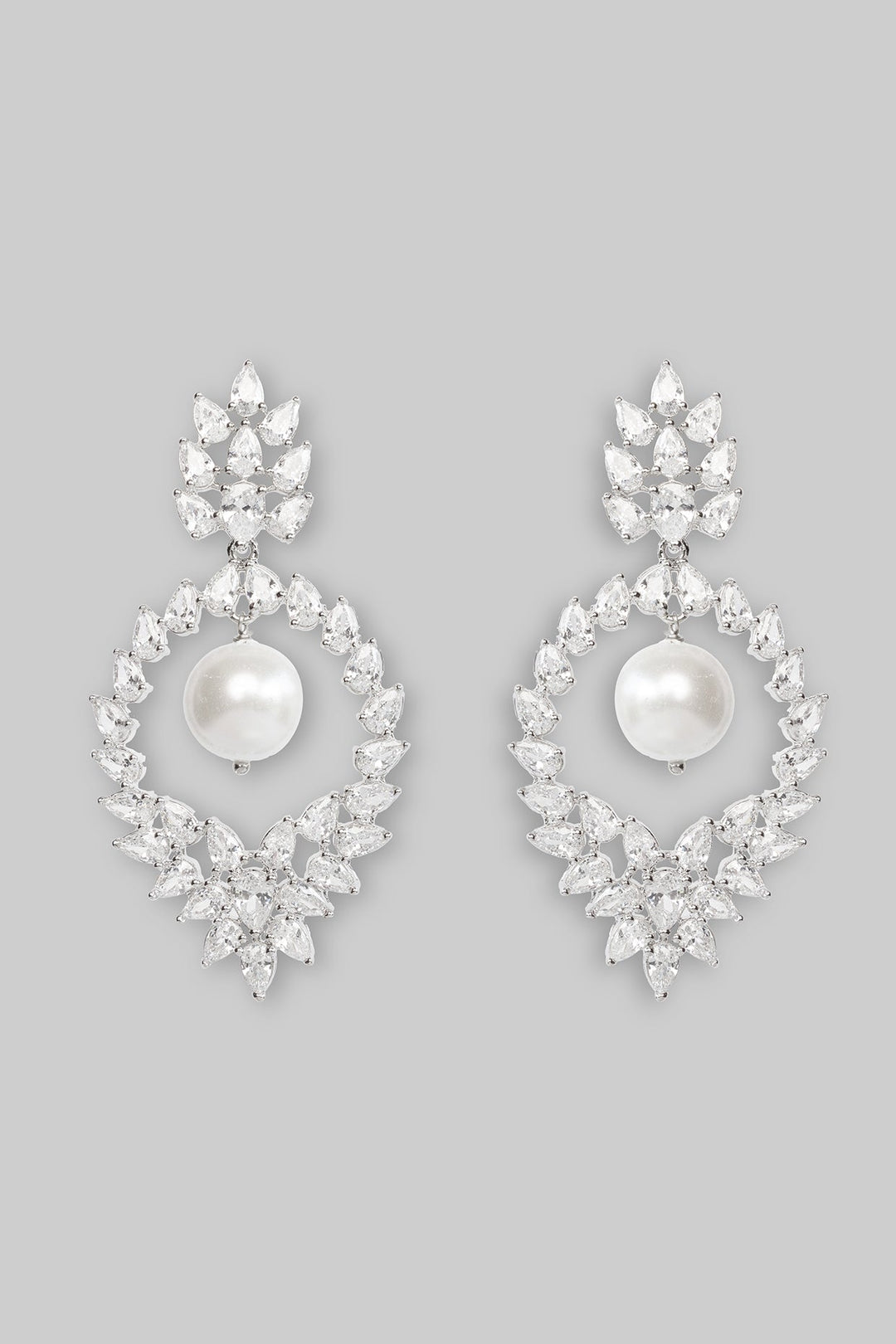 White Finish Diamond Hoop Earring With Pearl Drop Zevar by Geeta - Fabilicious Fashion