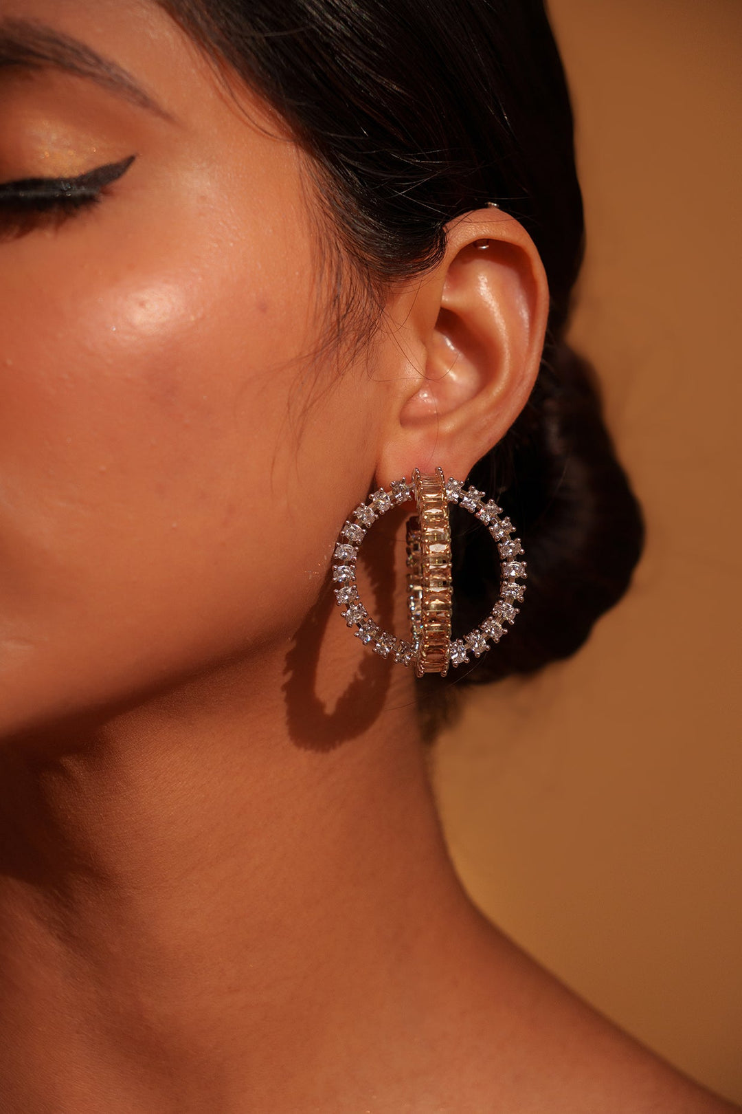White Finish Diamond Hoop Earrings Zevar by Geeta - Fabilicious Fashion