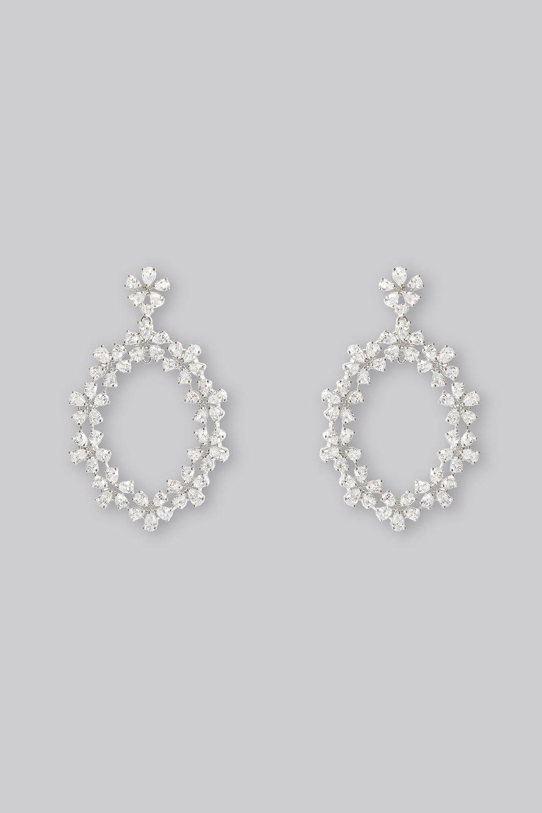 White Finish Diamond Hoop Earrings Zevar by Geeta - Fabilicious Fashion