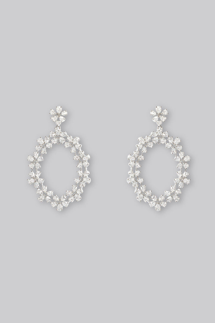 White Finish Diamond Hoop Earrings Zevar by Geeta - Fabilicious Fashion