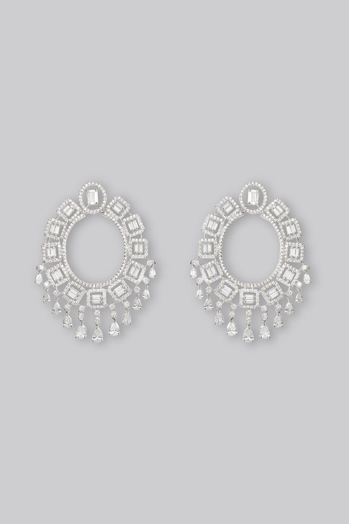 White Finish Diamond Hoop Earrings Zevar by Geeta - Fabilicious Fashion