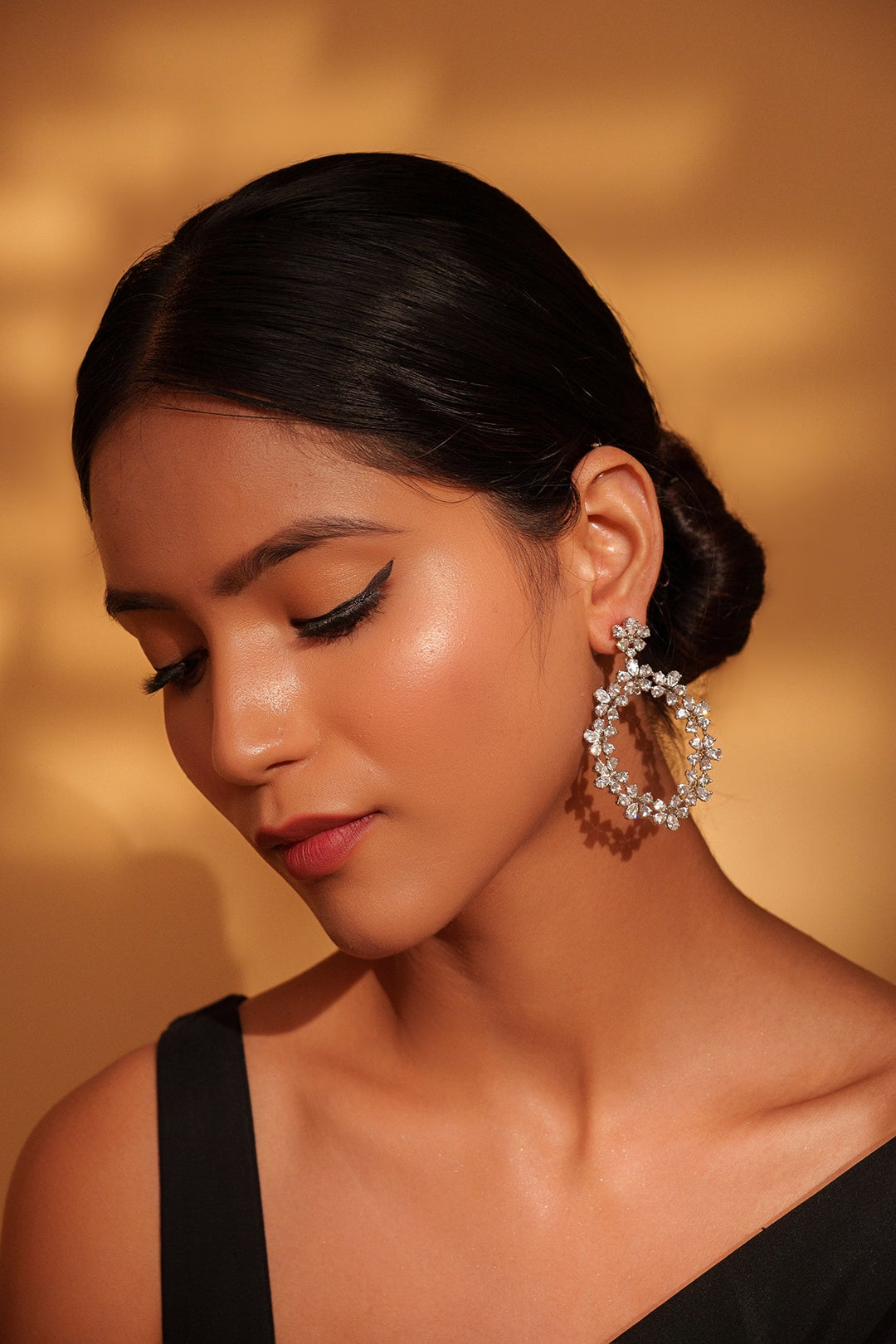 White Finish Diamond Hoop Earrings Zevar by Geeta - Fabilicious Fashion