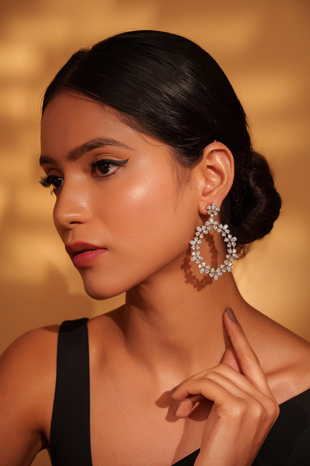 White Finish Diamond Hoop Earrings Zevar by Geeta - Fabilicious Fashion