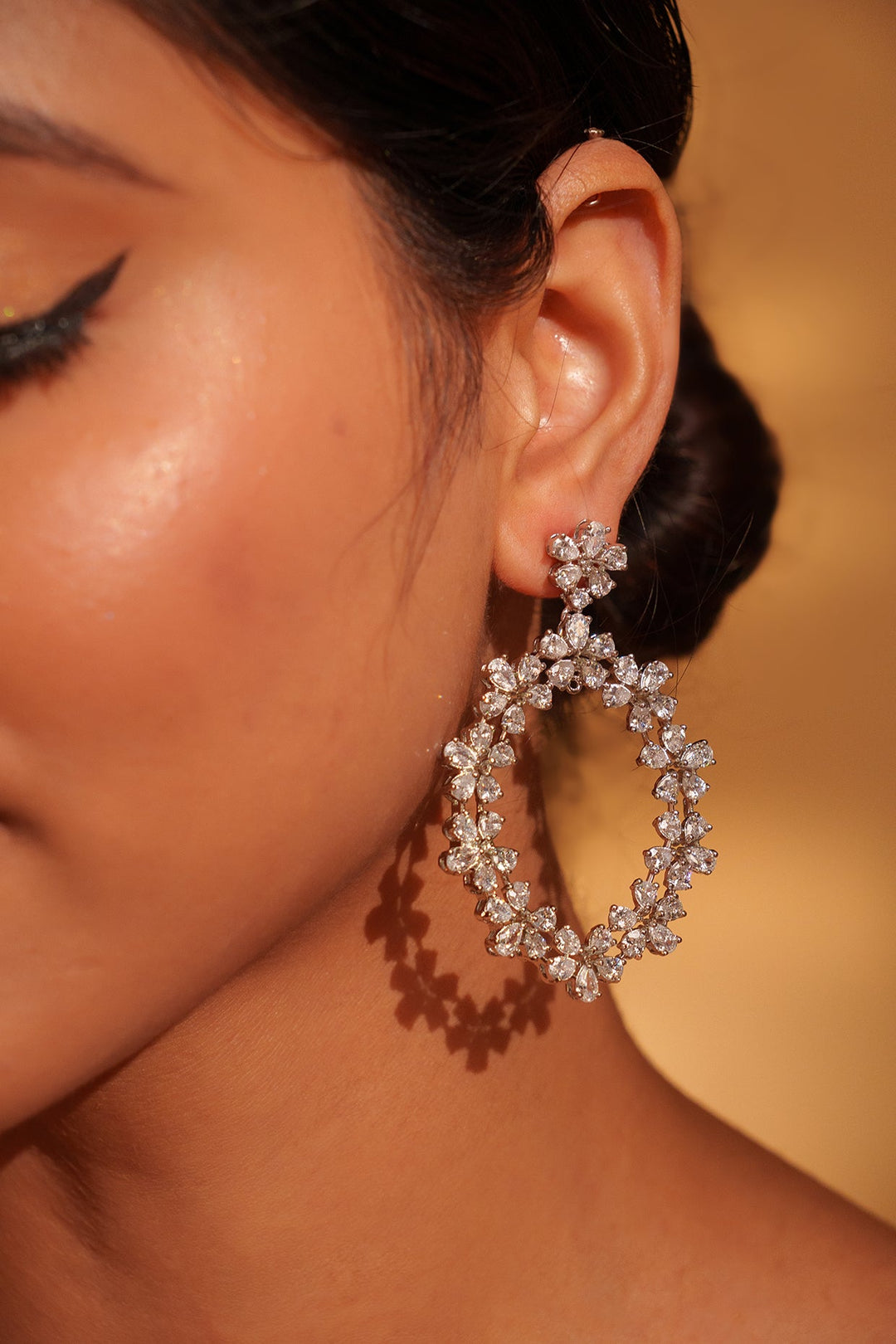 White Finish Diamond Hoop Earrings Zevar by Geeta - Fabilicious Fashion