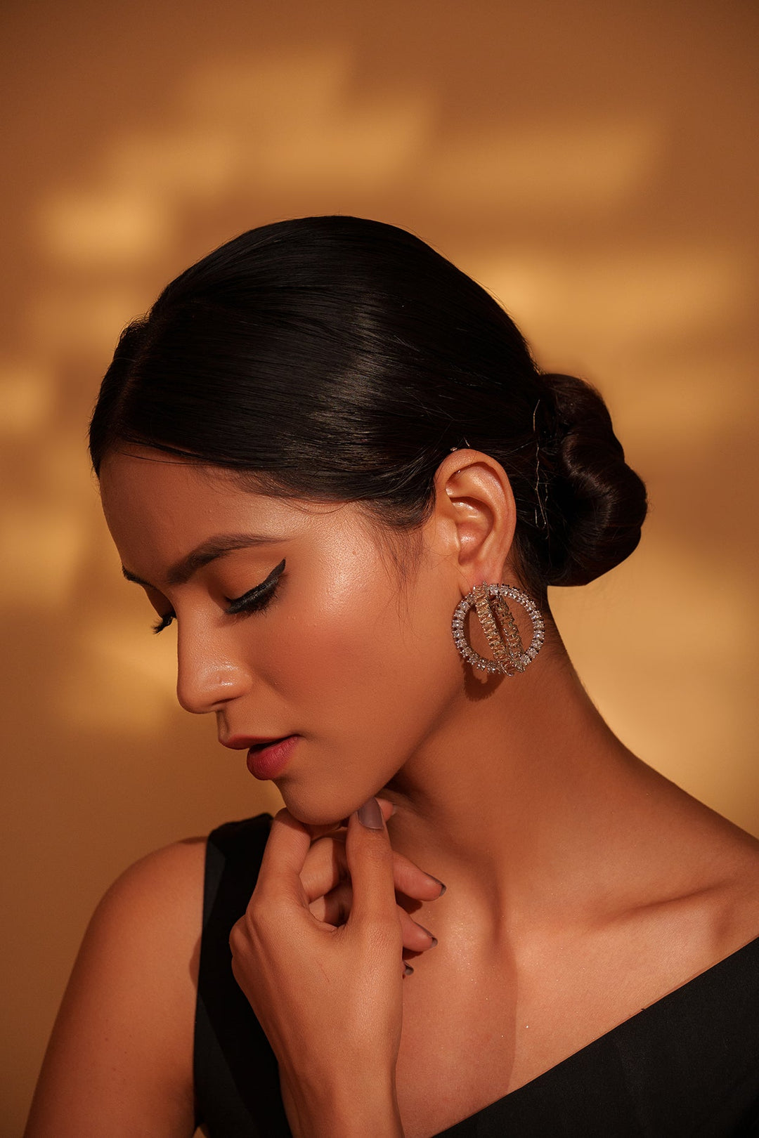 White Finish Diamond Hoop Earrings Zevar by Geeta - Fabilicious Fashion