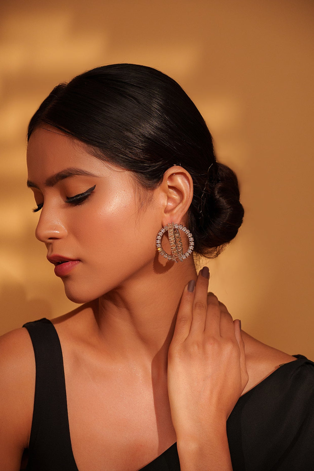 White Finish Diamond Hoop Earrings Zevar by Geeta - Fabilicious Fashion
