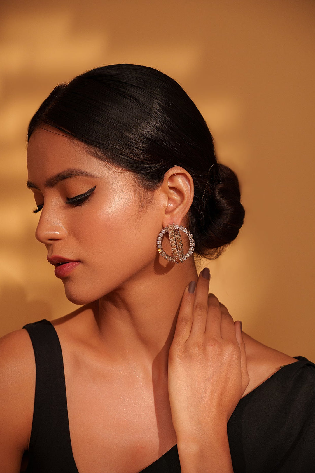 White Finish Diamond Hoop Earrings Zevar by Geeta - Fabilicious Fashion