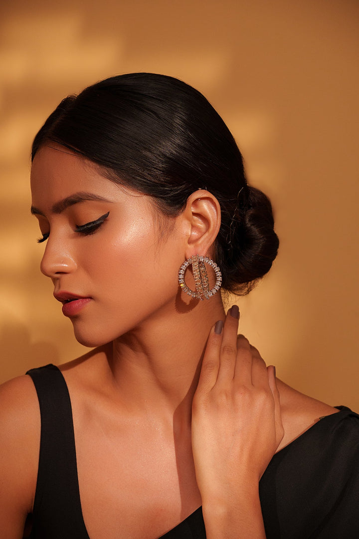 White Finish Diamond Hoop Earrings Zevar by Geeta - Fabilicious Fashion