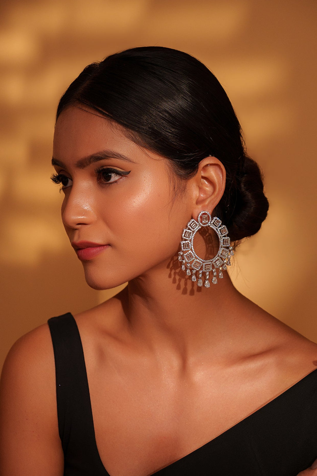 White Finish Diamond Hoop Earrings Zevar by Geeta - Fabilicious Fashion