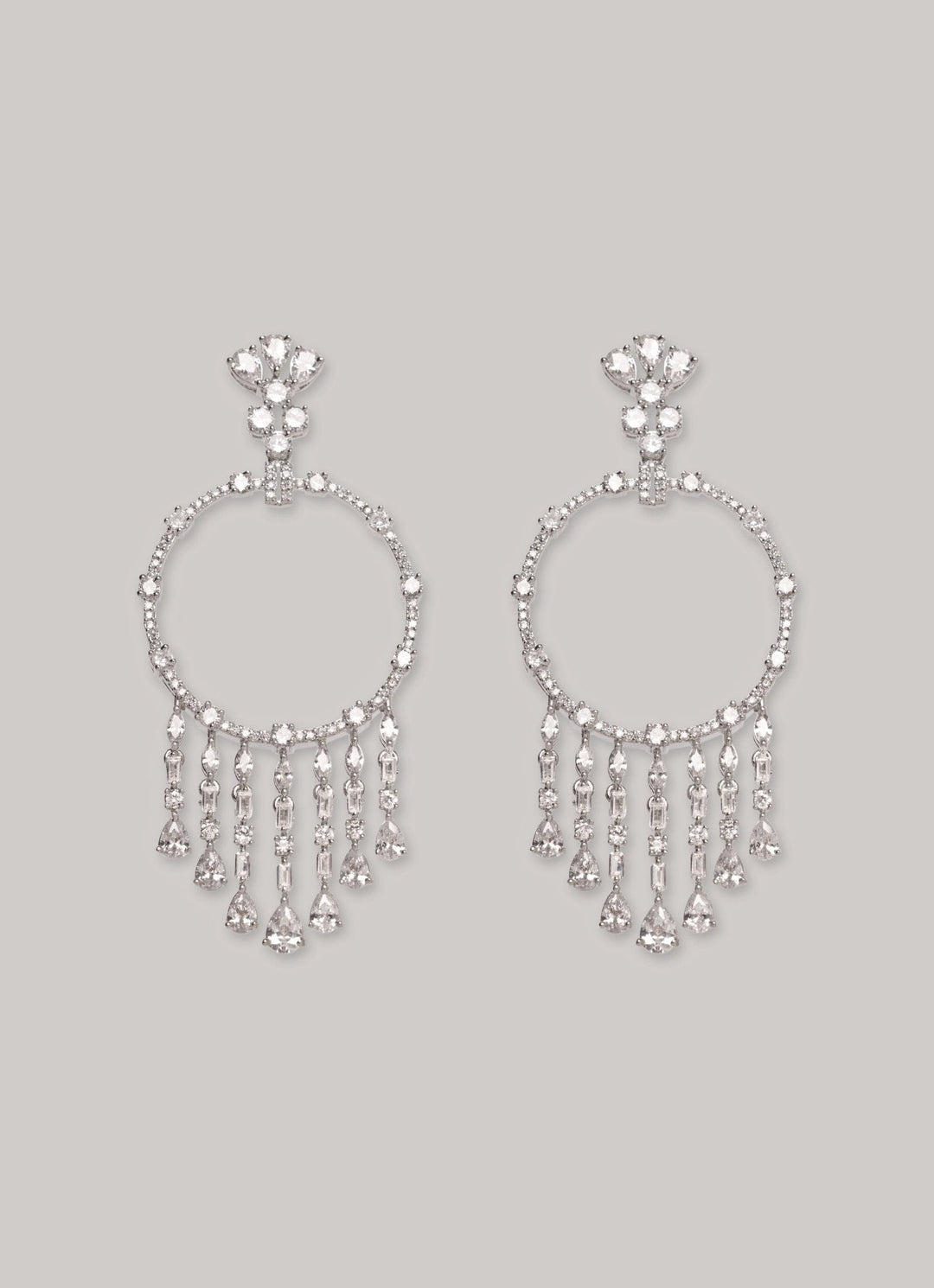 White Finish Diamond Hoop Earrings Zevar by Geeta - Fabilicious Fashion