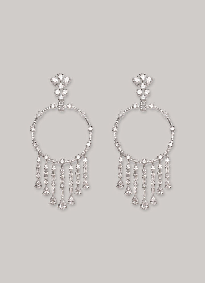 White Finish Diamond Hoop Earrings Zevar by Geeta - Fabilicious Fashion