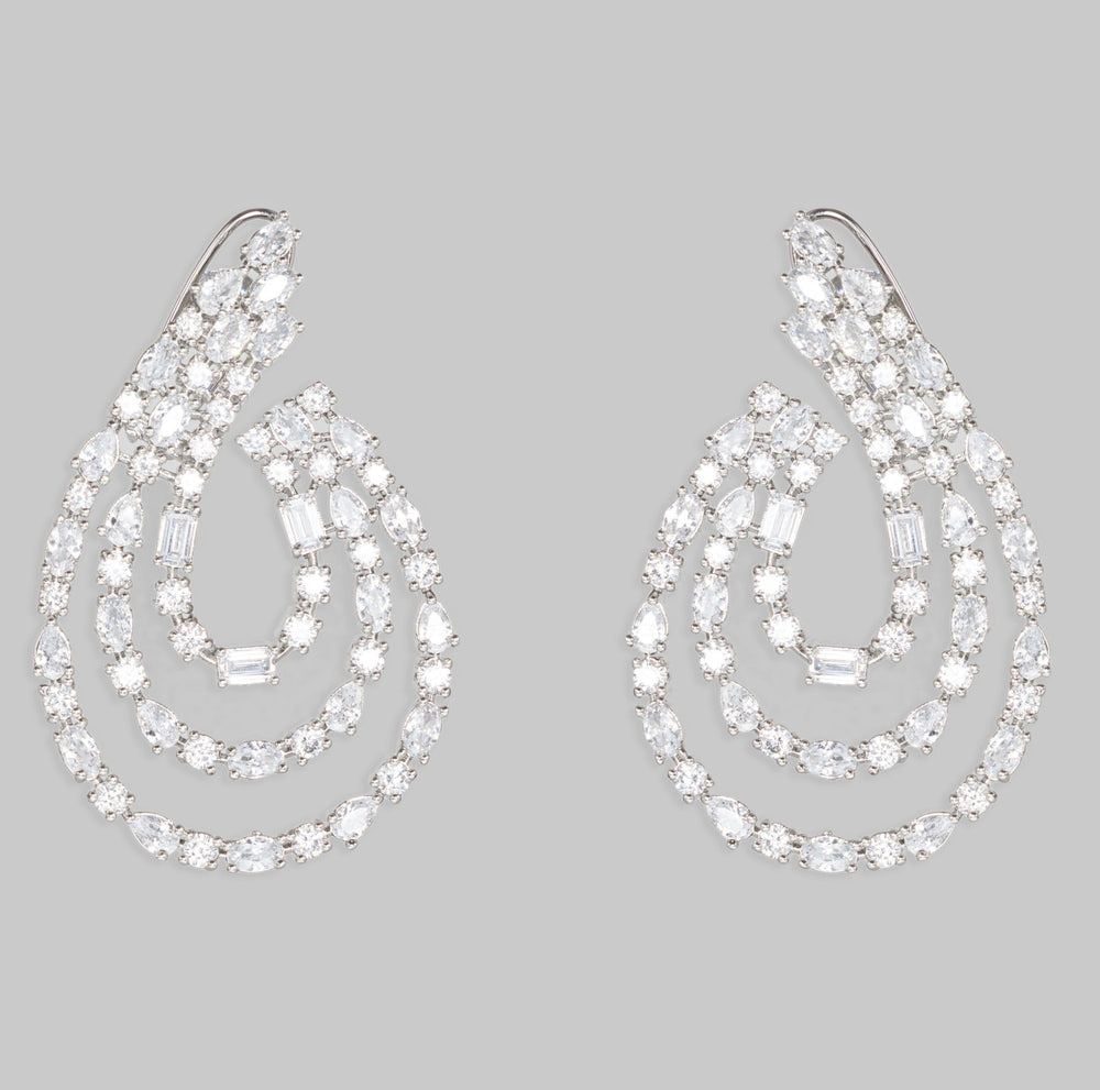 White Finish Diamond Hoops Earrings Zevar By Geeta - Fabilicious Fashion