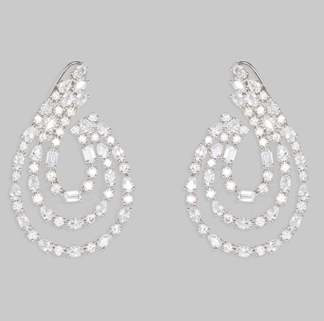 White Finish Diamond Hoops Earrings Zevar By Geeta - Fabilicious Fashion