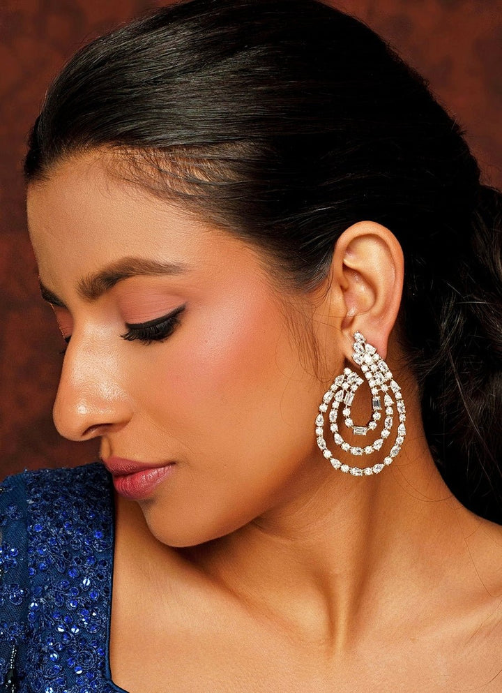 White Finish Diamond Hoops Earrings Zevar By Geeta - Fabilicious Fashion