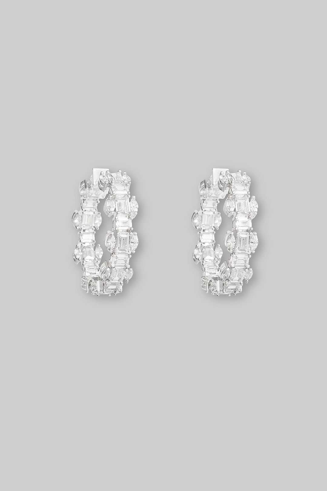 White Finish Diamond Hoops Zevar by Geeta - Fabilicious Fashion