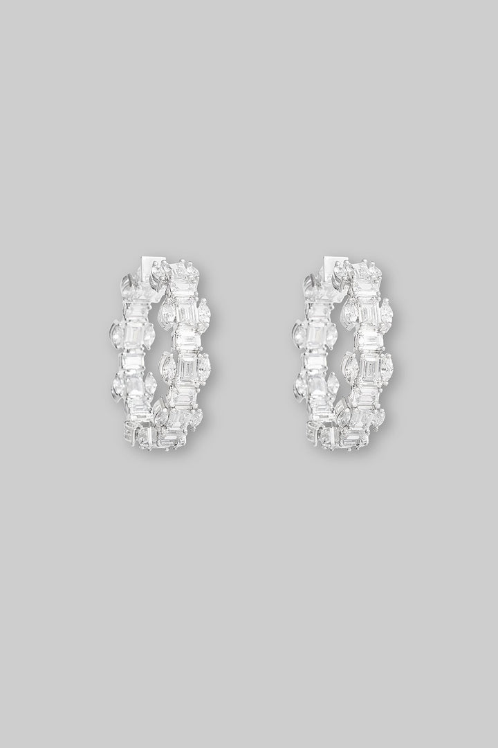 White Finish Diamond Hoops Zevar by Geeta - Fabilicious Fashion