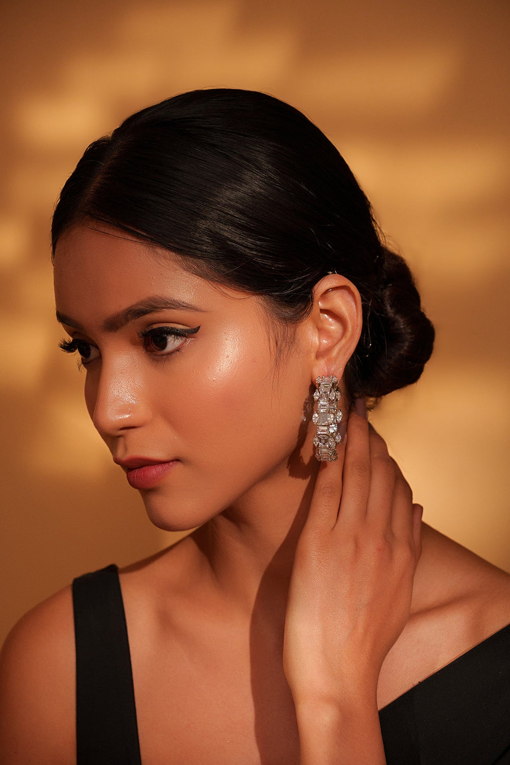 White Finish Diamond Hoops Zevar by Geeta - Fabilicious Fashion