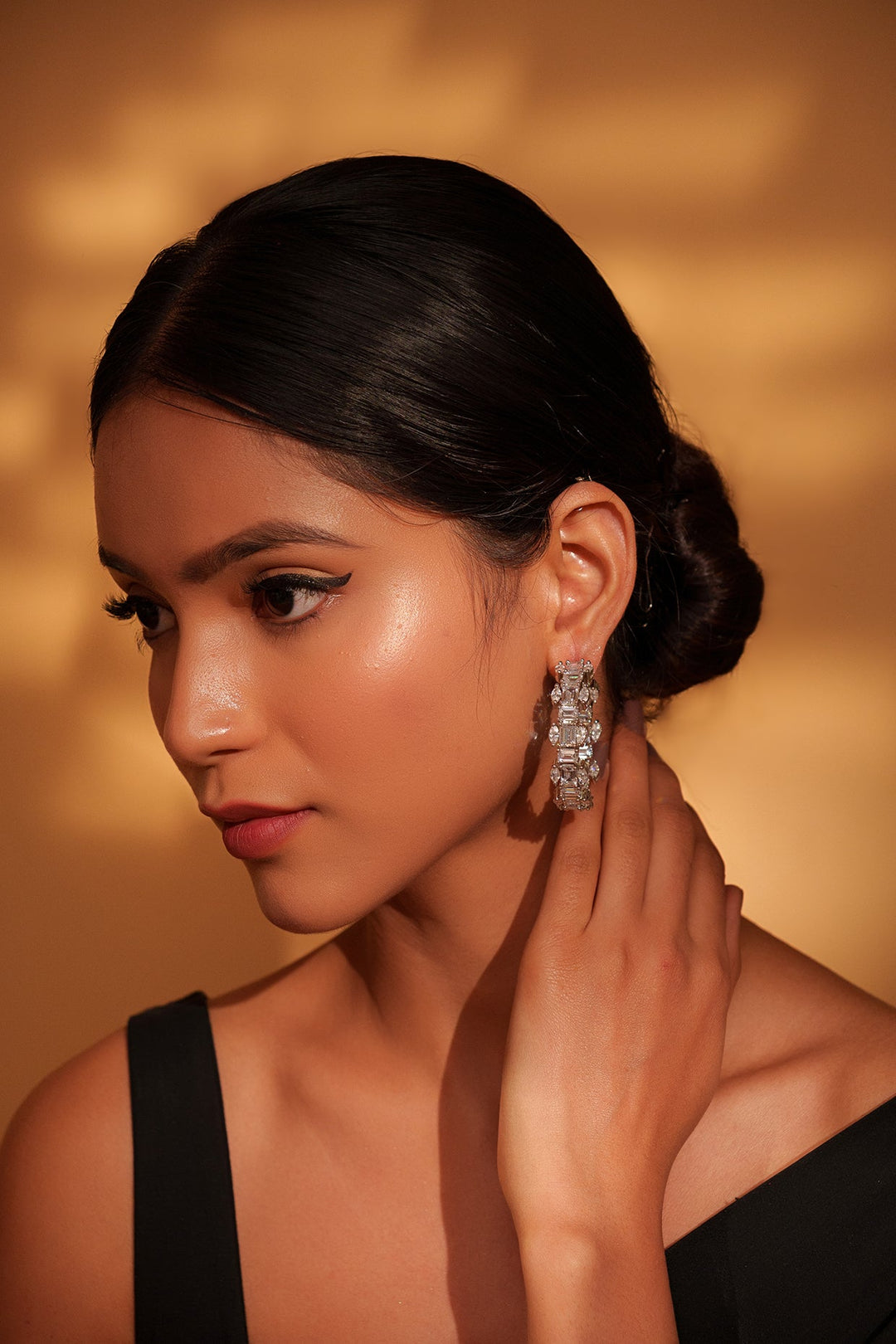 White Finish Diamond Hoops Zevar by Geeta - Fabilicious Fashion