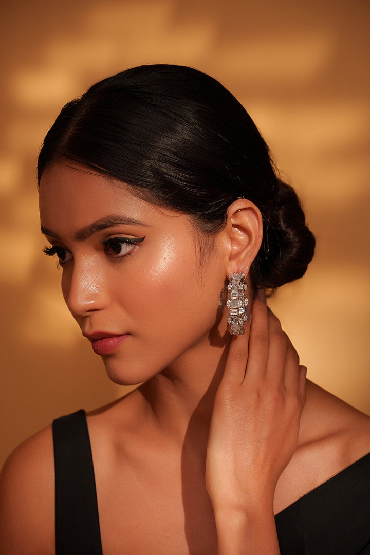 White Finish Diamond Hoops Zevar by Geeta - Fabilicious Fashion