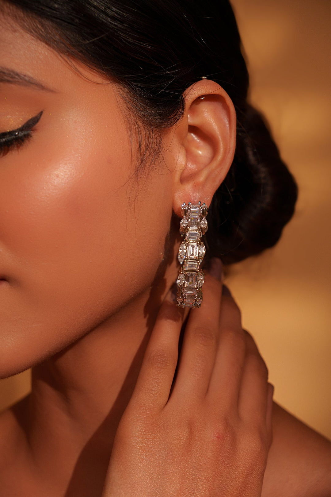 White Finish Diamond Hoops Zevar by Geeta - Fabilicious Fashion