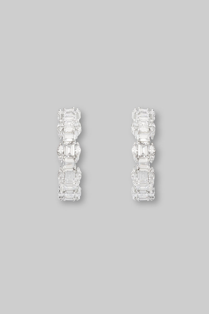 White Finish Diamond Hoops Zevar by Geeta - Fabilicious Fashion