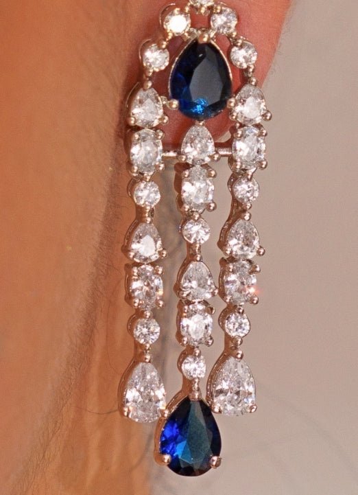 White Finish Diamond Long Necklace Set With Sapphire Stone Zevar by Geeta - Fabilicious Fashion