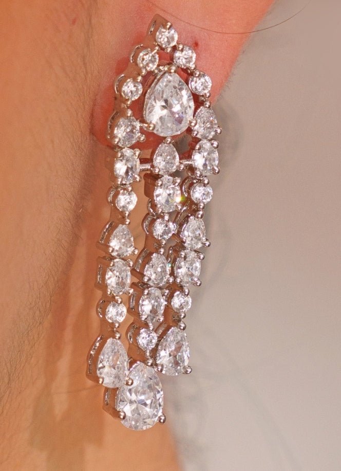 White Finish Diamond Long Necklace Set Zevar by Geeta - Fabilicious Fashion