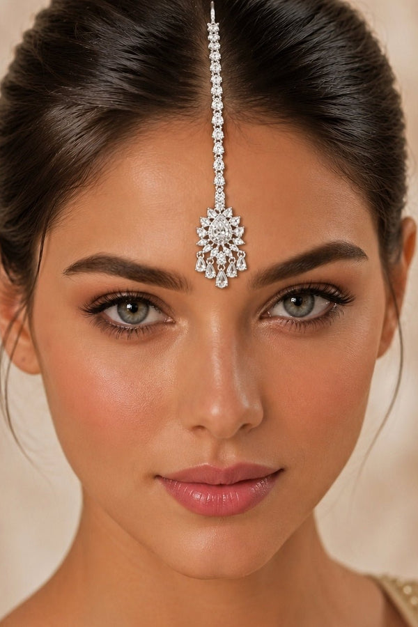 Zevar by Geeta white finish diamond maangtikka for a cocktail or reception