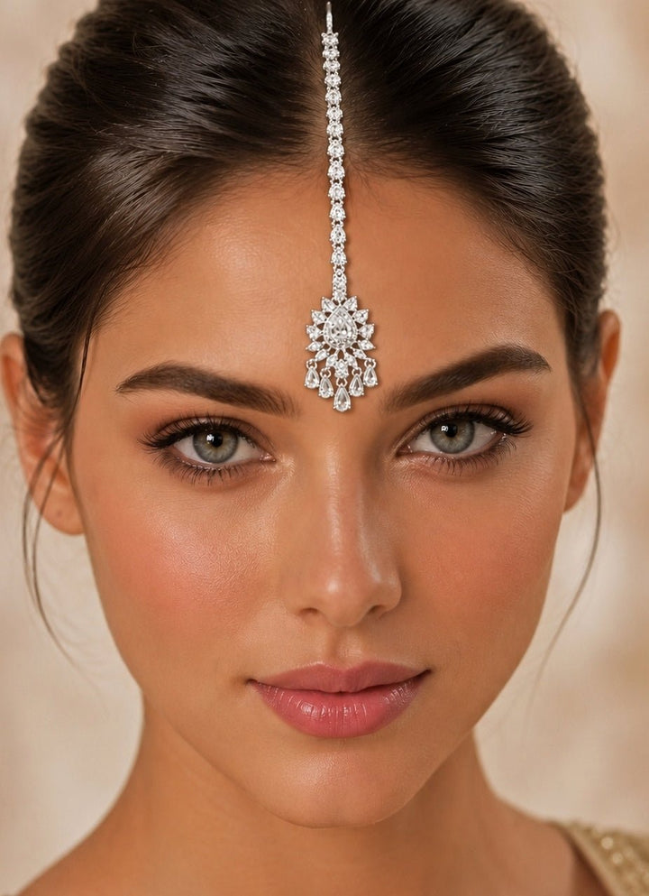 Zevar by Geeta White Finish Diamond MaangtikkaFabilicious Fashion