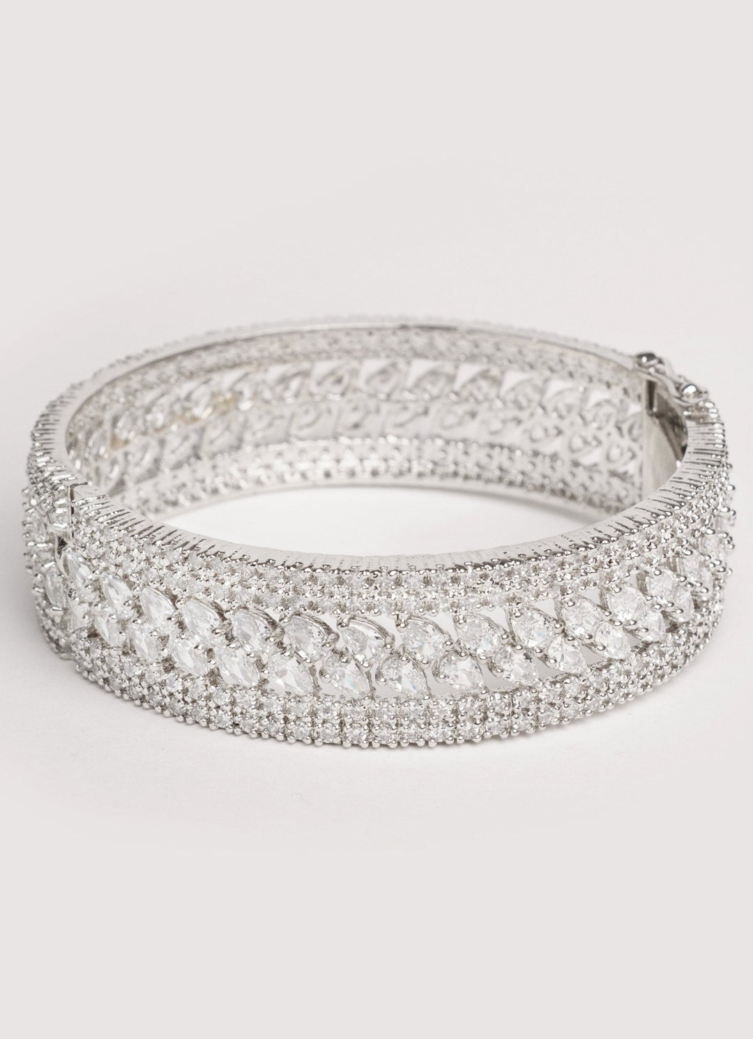 White Finish Diamond Marquise Stone Openable Kada Zevar by Geeta - Fabilicious Fashion