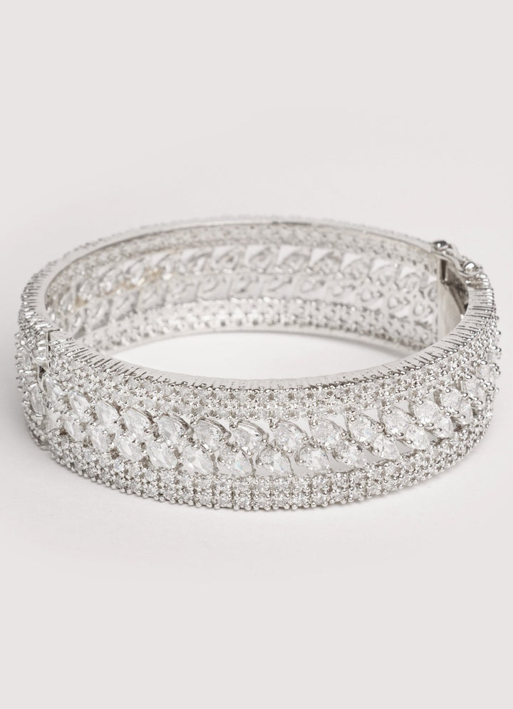 White Finish Diamond Marquise Stone Openable Kada Zevar by Geeta - Fabilicious Fashion