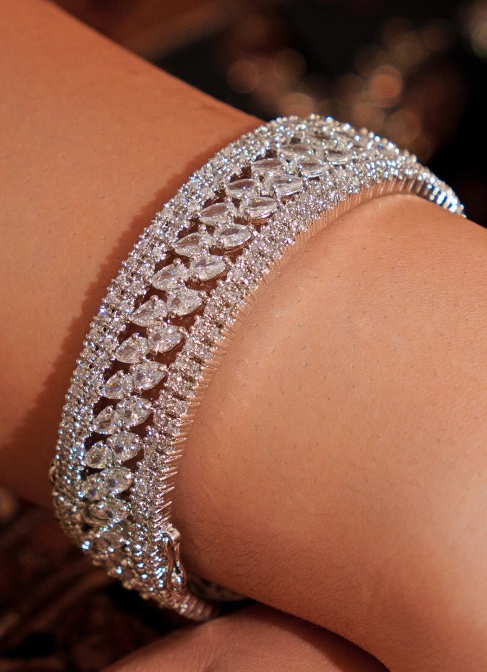White Finish Diamond Marquise Stone Openable Kada Zevar by Geeta - Fabilicious Fashion