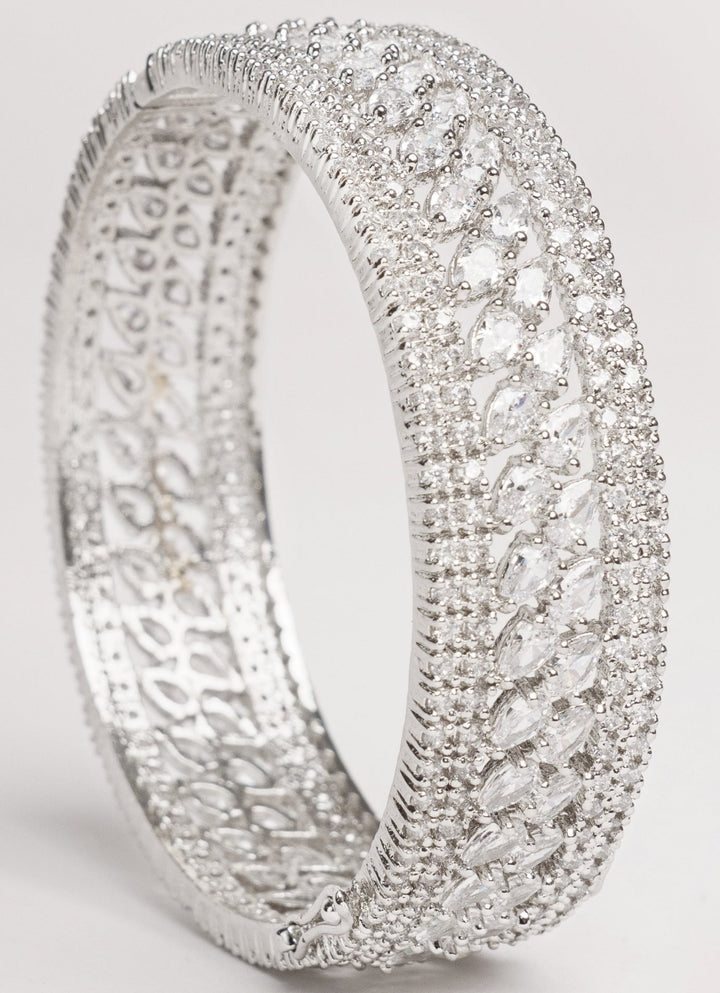 White Finish Diamond Marquise Stone Openable Kada Zevar by Geeta - Fabilicious Fashion