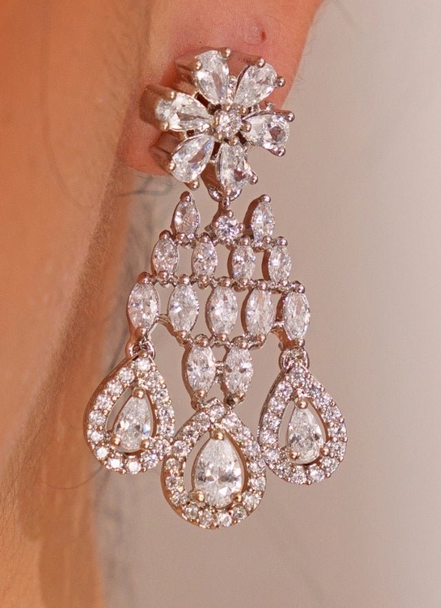 White Finish Diamond Necklace Set With Dangler Earrings Zevar by Geeta - Fabilicious Fashion