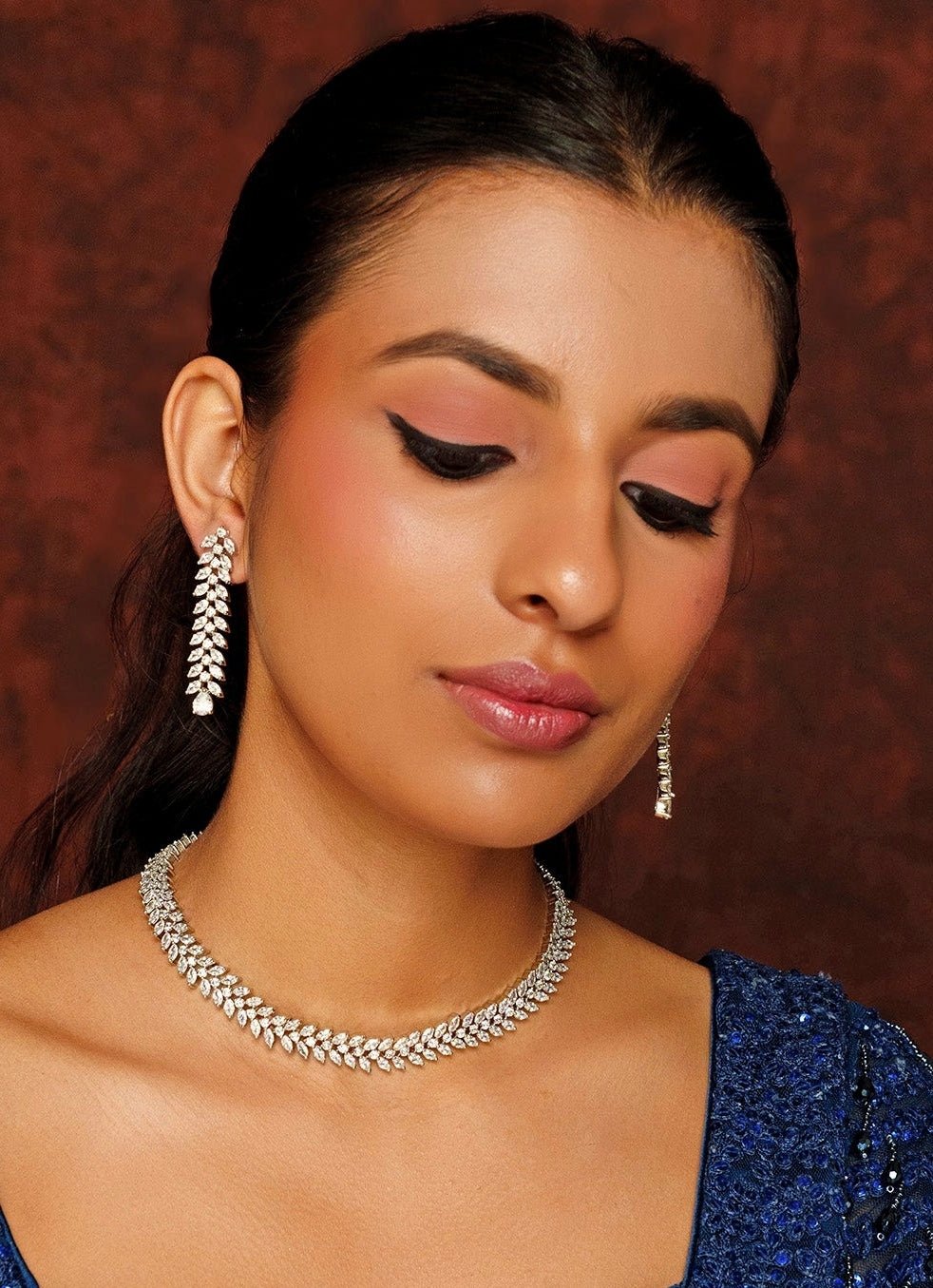 White Finish Diamond Necklace Set Zevar By Geeta - Fabilicious Fashion
