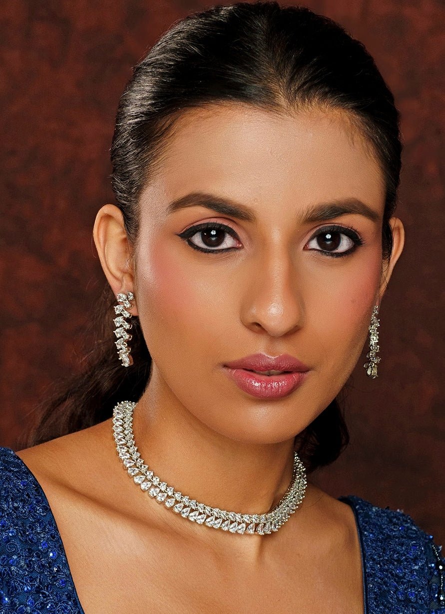 White Finish Diamond Necklace Set Zevar By Geeta - Fabilicious Fashion