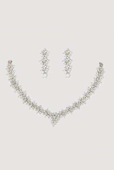 White Finish Diamond Necklace Set Zevar By Geeta - Fabilicious Fashion
