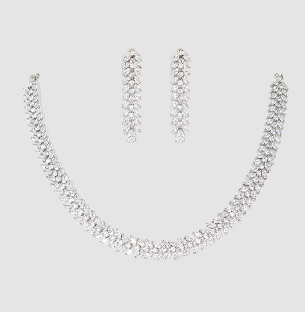 White Finish Diamond Necklace Set Zevar By Geeta - Fabilicious Fashion