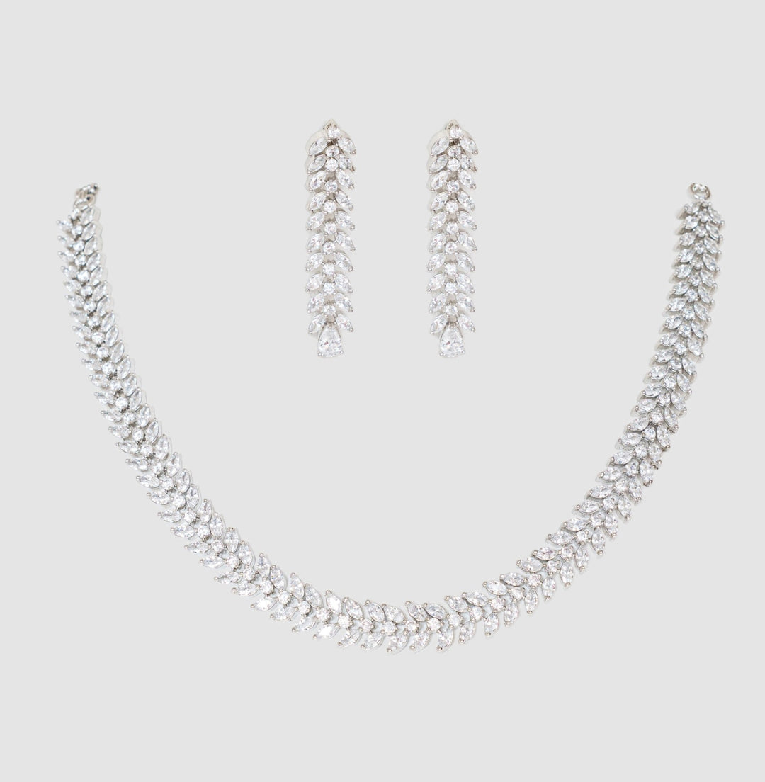 White Finish Diamond Necklace Set Zevar By Geeta - Fabilicious Fashion