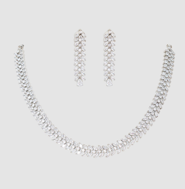 White Finish Diamond Necklace Set Zevar By Geeta - Fabilicious Fashion