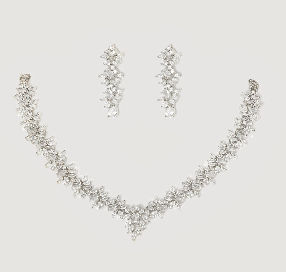 White Finish Diamond Necklace Set Zevar By Geeta - Fabilicious Fashion