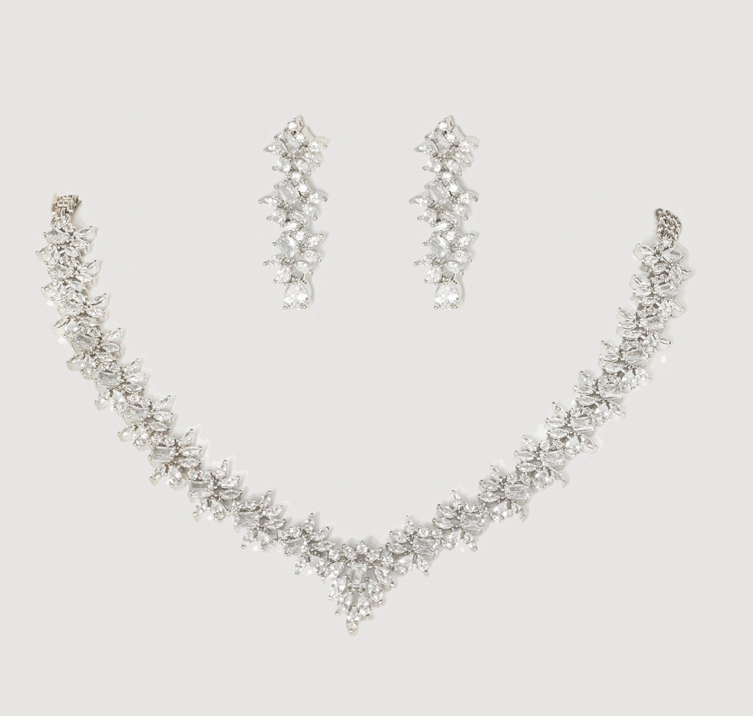 White Finish Diamond Necklace Set Zevar By Geeta - Fabilicious Fashion