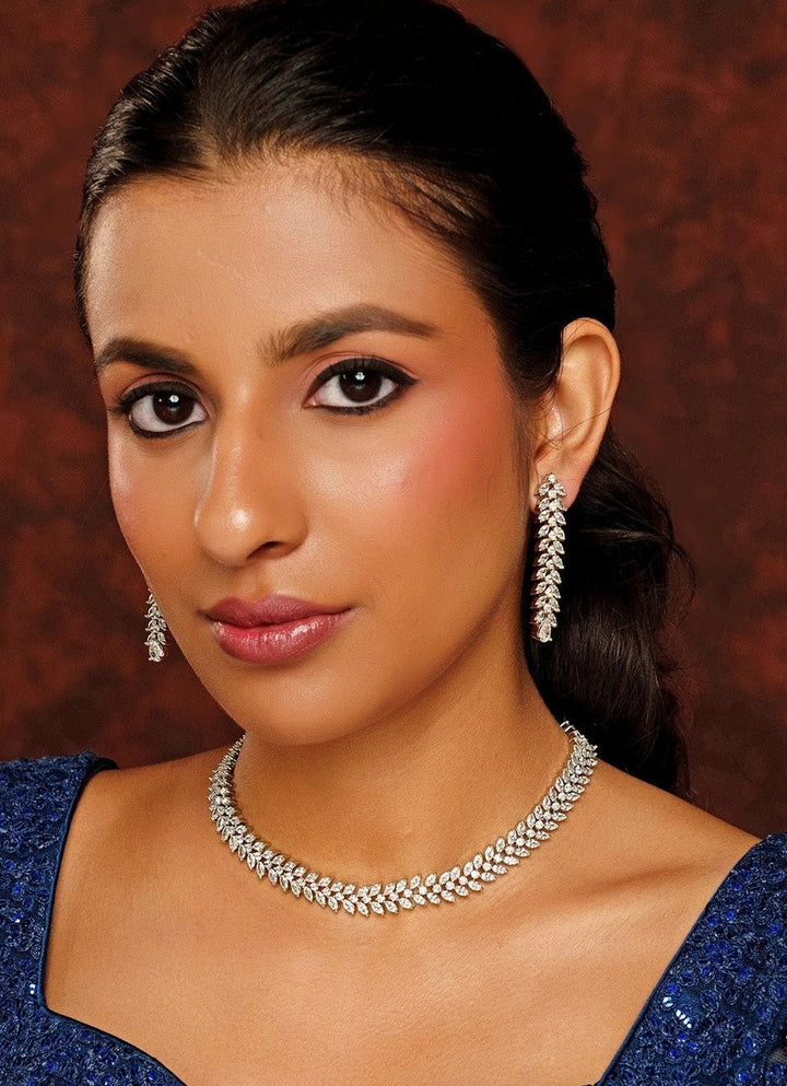 White Finish Diamond Necklace Set Zevar By Geeta - Fabilicious Fashion
