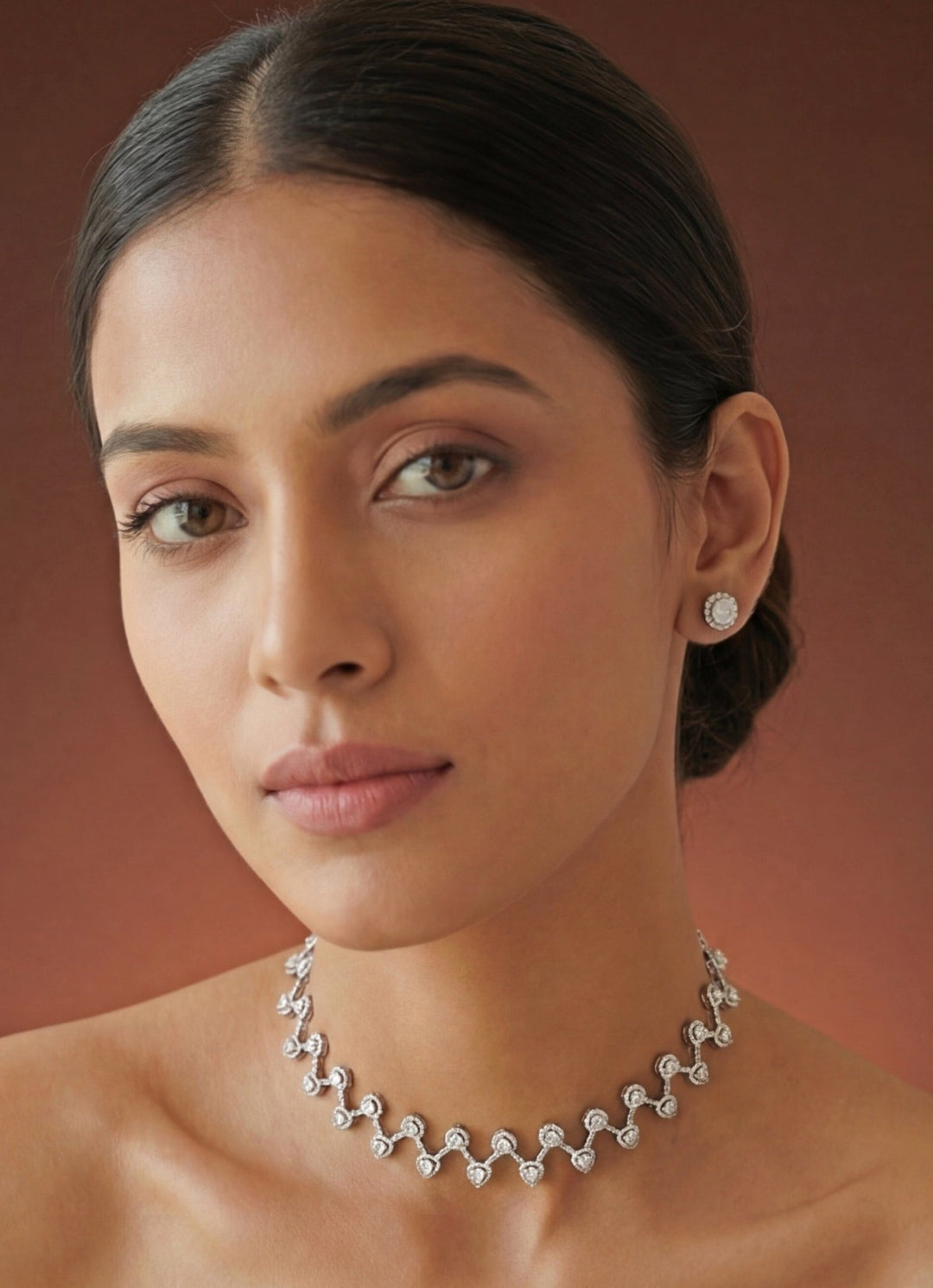 White Finish Diamond Necklace Set Zevar by Geeta - Fabilicious Fashion