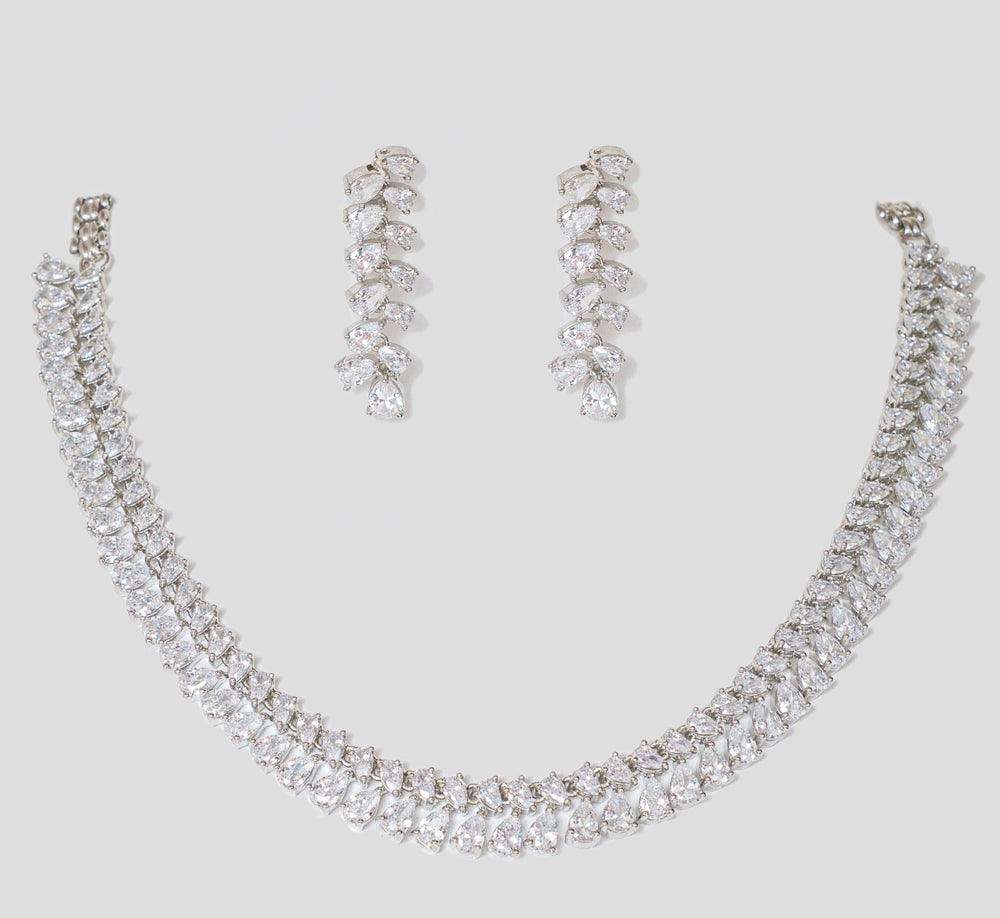 White Finish Diamond Necklace Set Zevar By Geeta - Fabilicious Fashion