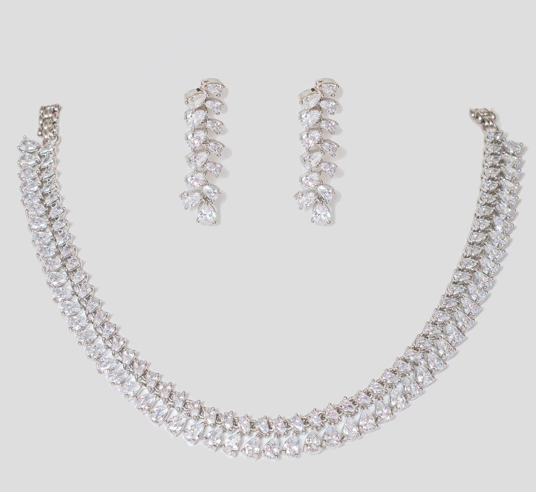 White Finish Diamond Necklace Set Zevar By Geeta - Fabilicious Fashion