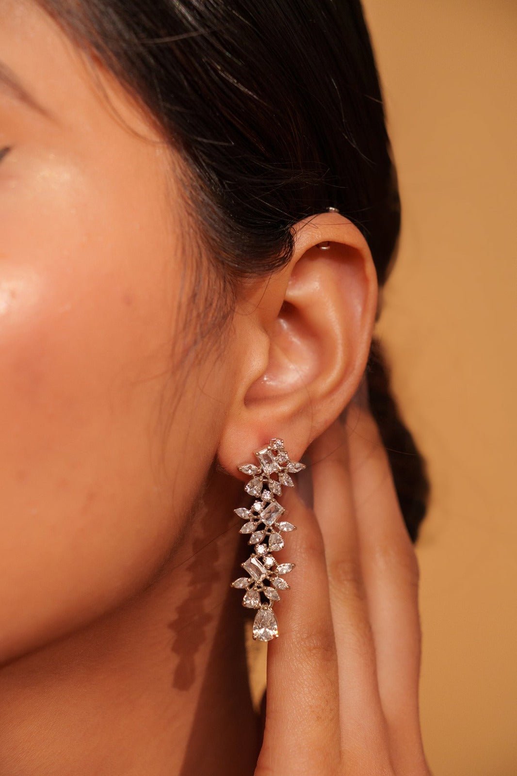 White Finish Diamond Necklace Set Zevar by Geeta - Fabilicious Fashion