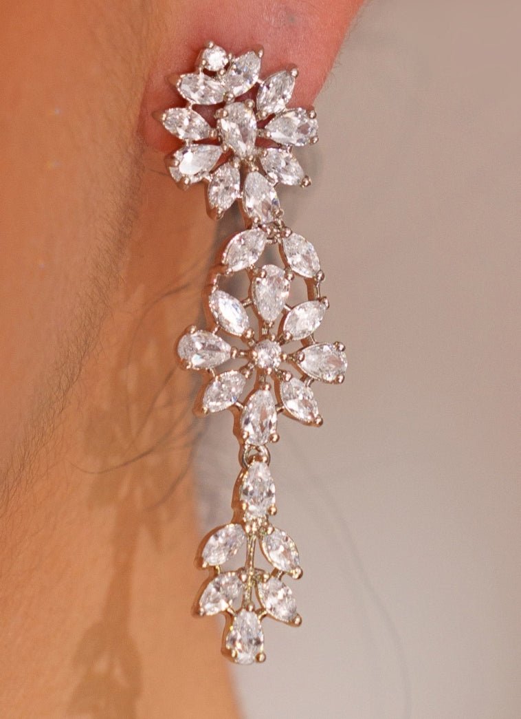 White Finish Diamond Pendant Necklace Set With Earrings Zevar by Geeta - Fabilicious Fashion